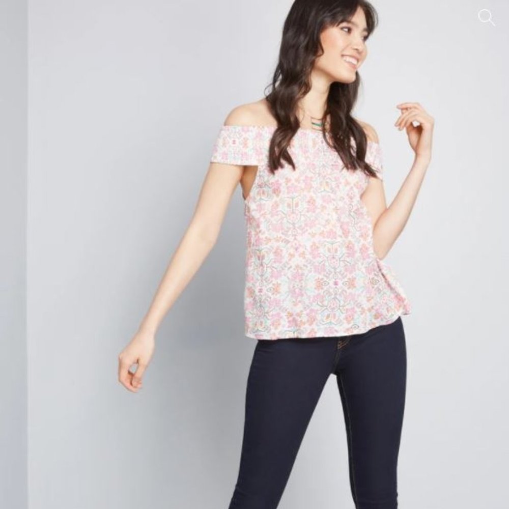 Lovely as Can Be Off-Shoulder Pink Floral Boho Top